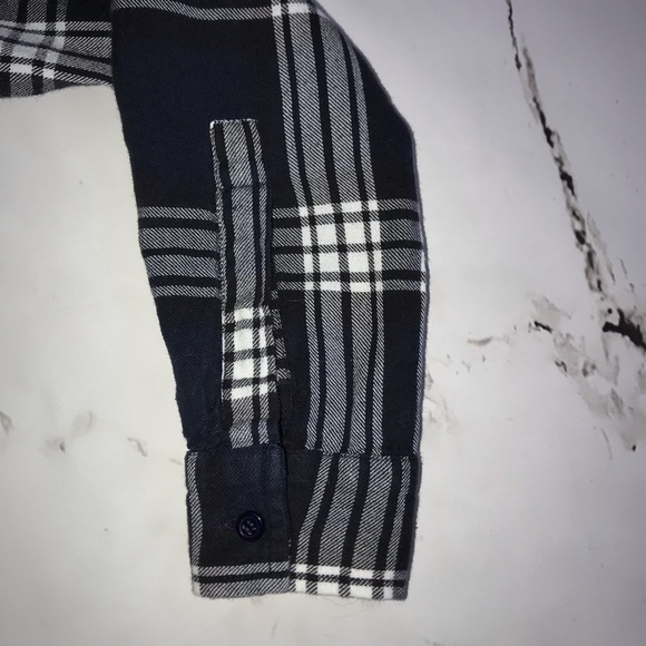 Noisy May Navy Blue and White Plaid Flannel Oversize Shirt Size XS - Picture 3 of 5